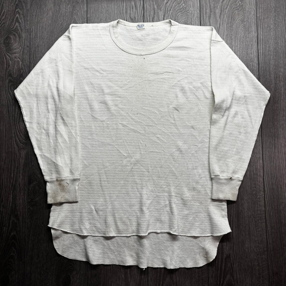 Vintage Hanes American Sportsman Thermal Shirt Off White 90s Waffle Knit 2XL
